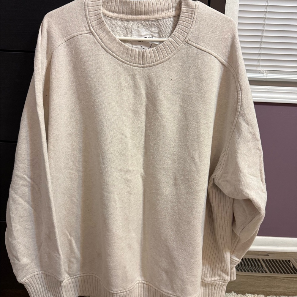 Aerie Light Oatmeal Beige Crewneck Top